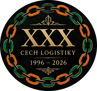 Jubilejné XXX Cechu logistiky 1996 – 2026, kruh reťaze v cechových farbách